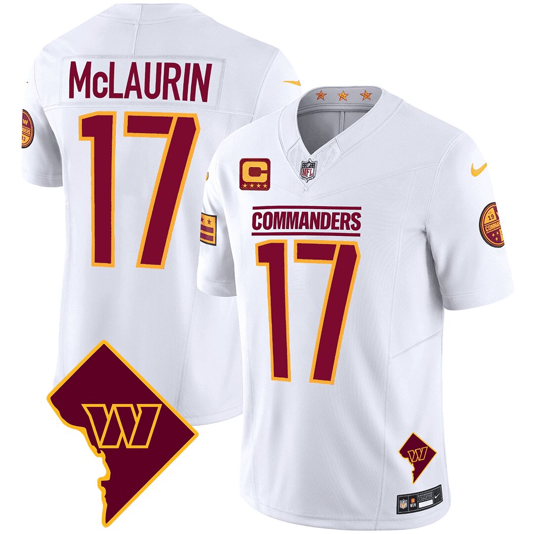 Men Washington Commanders 17 Mclaurin White DC Map Patch 2024 Nike Vapor Limited NFL Jersey